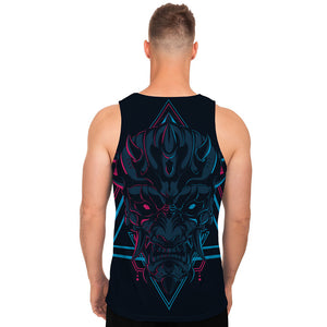 Geometric Japanese Demon Print Men's Tank Top