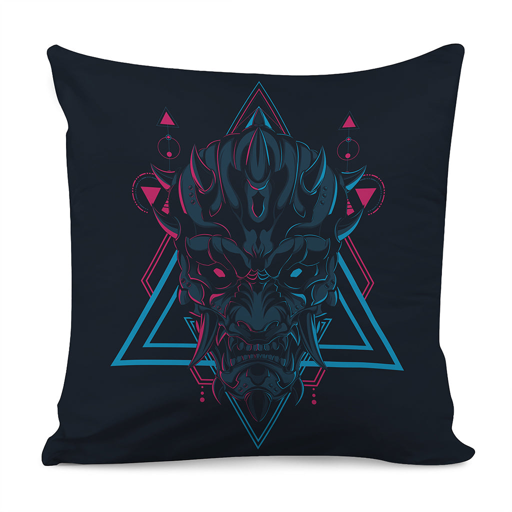 Geometric Japanese Demon Print Pillow Cover