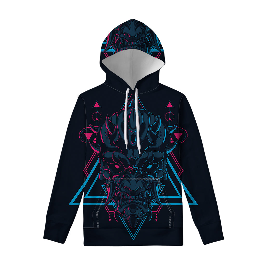 Geometric Japanese Demon Print Pullover Hoodie