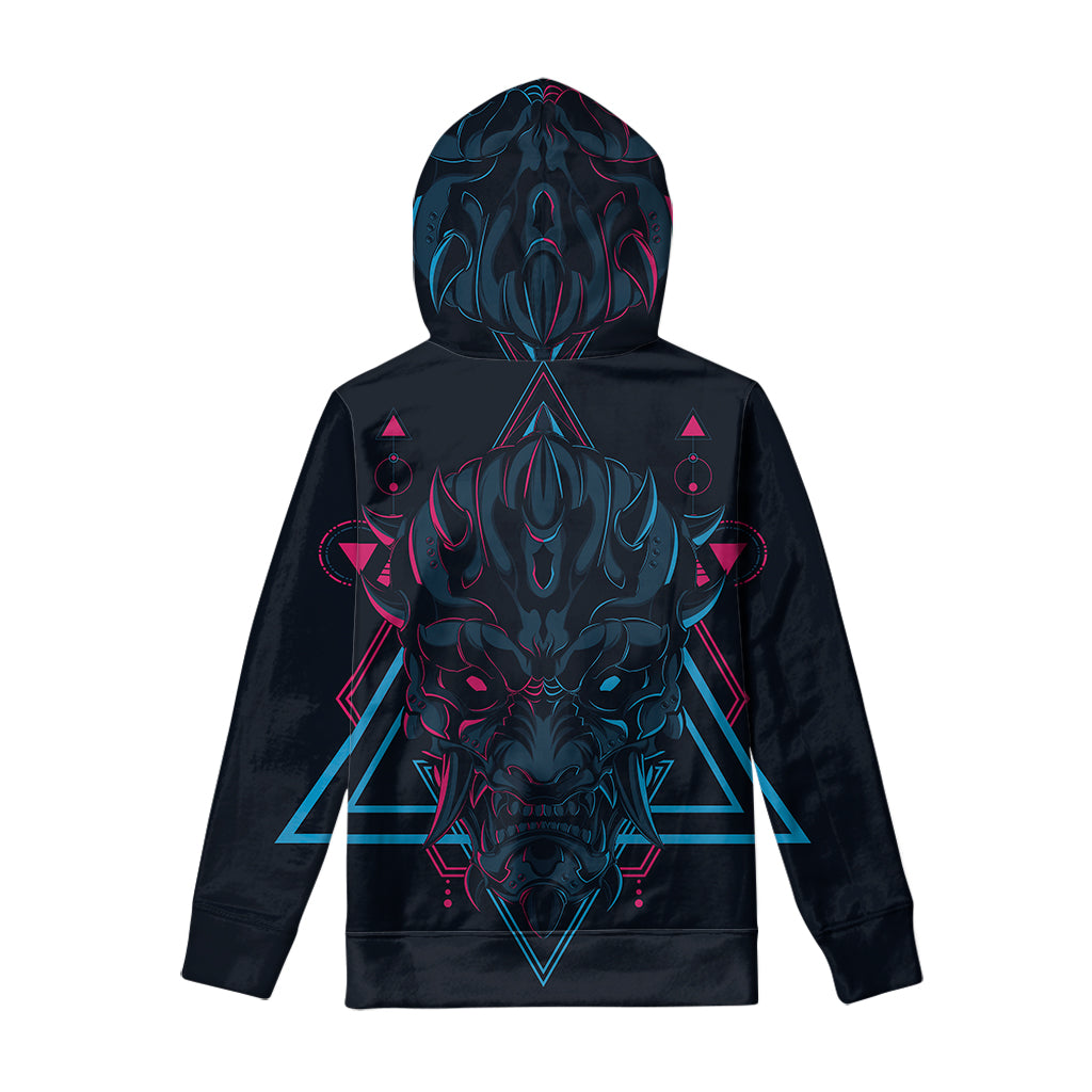 Geometric Japanese Demon Print Pullover Hoodie