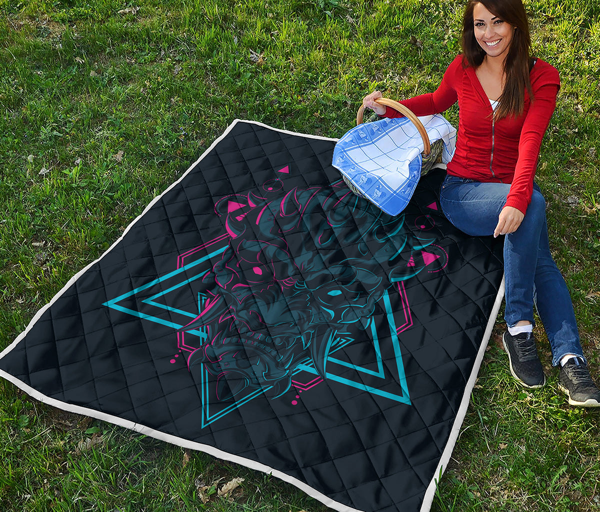 Geometric Japanese Demon Print Quilt
