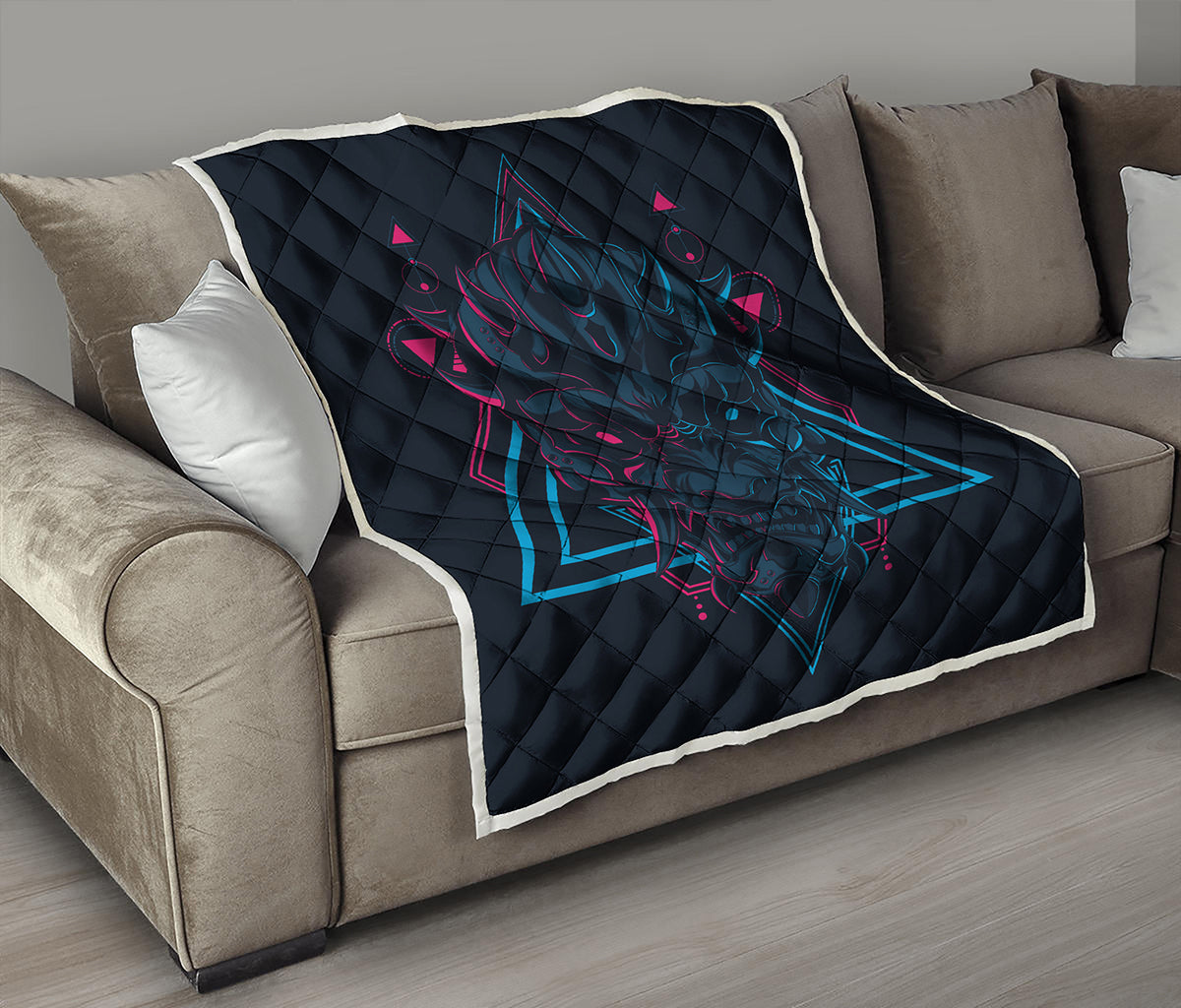 Geometric Japanese Demon Print Quilt