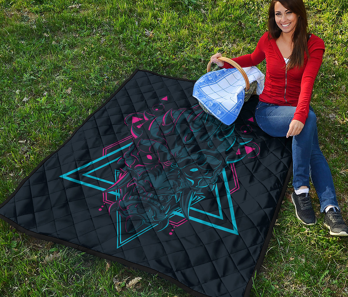 Geometric Japanese Demon Print Quilt