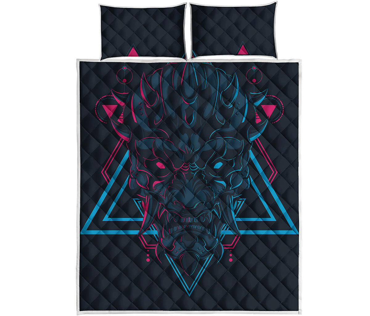 Geometric Japanese Demon Print Quilt Bed Set