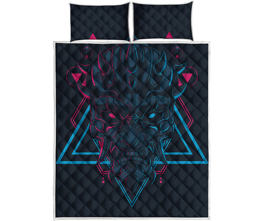 Geometric Japanese Demon Print Quilt Bed Set