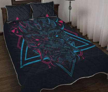 Geometric Japanese Demon Print Quilt Bed Set