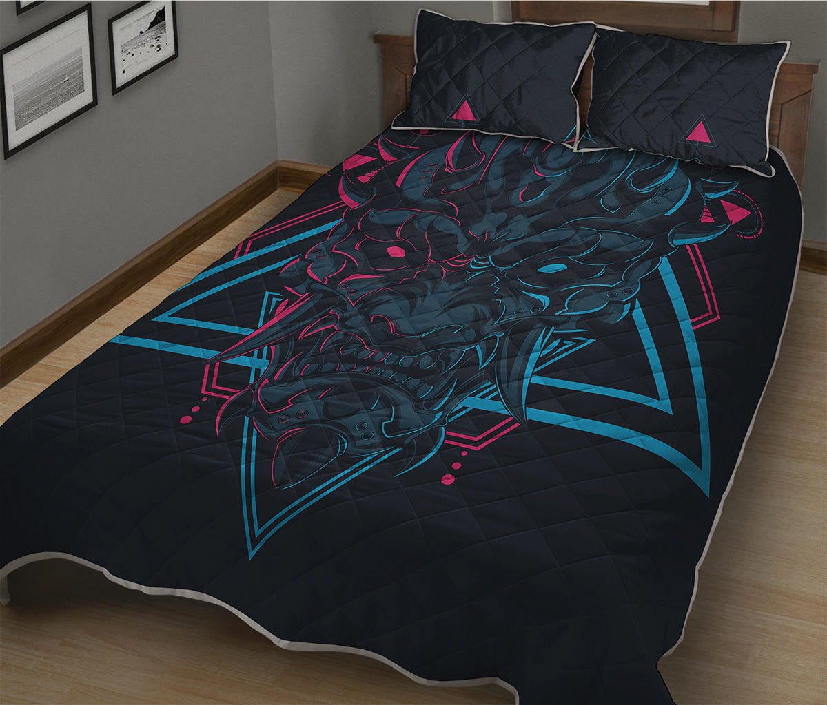 Geometric Japanese Demon Print Quilt Bed Set