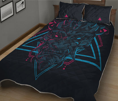 Geometric Japanese Demon Print Quilt Bed Set