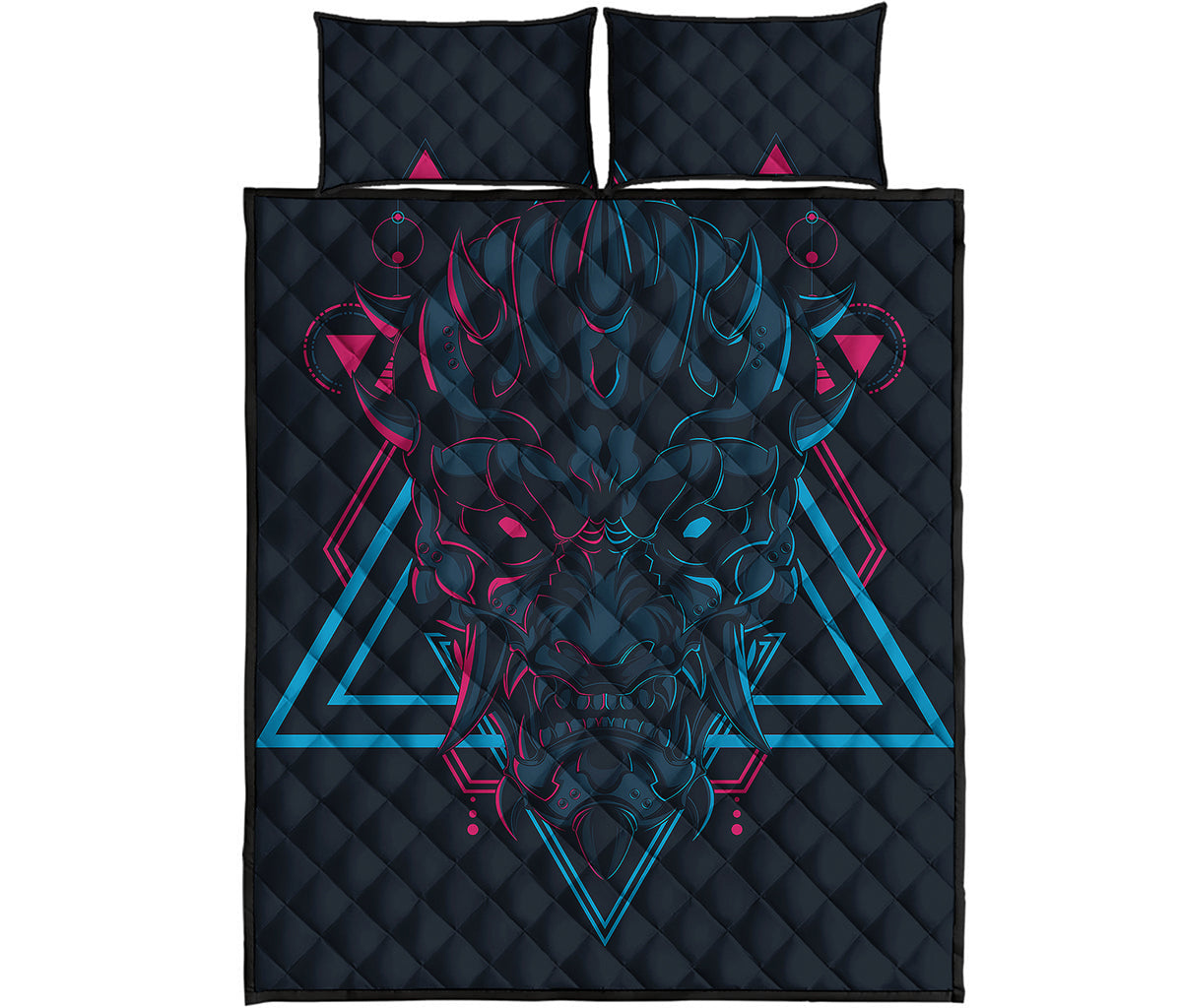 Geometric Japanese Demon Print Quilt Bed Set