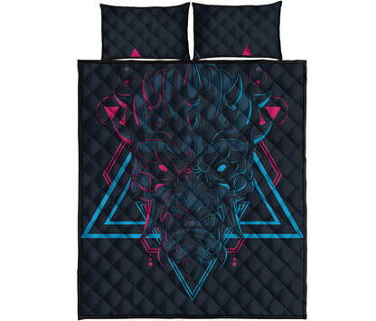 Geometric Japanese Demon Print Quilt Bed Set