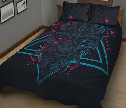 Geometric Japanese Demon Print Quilt Bed Set