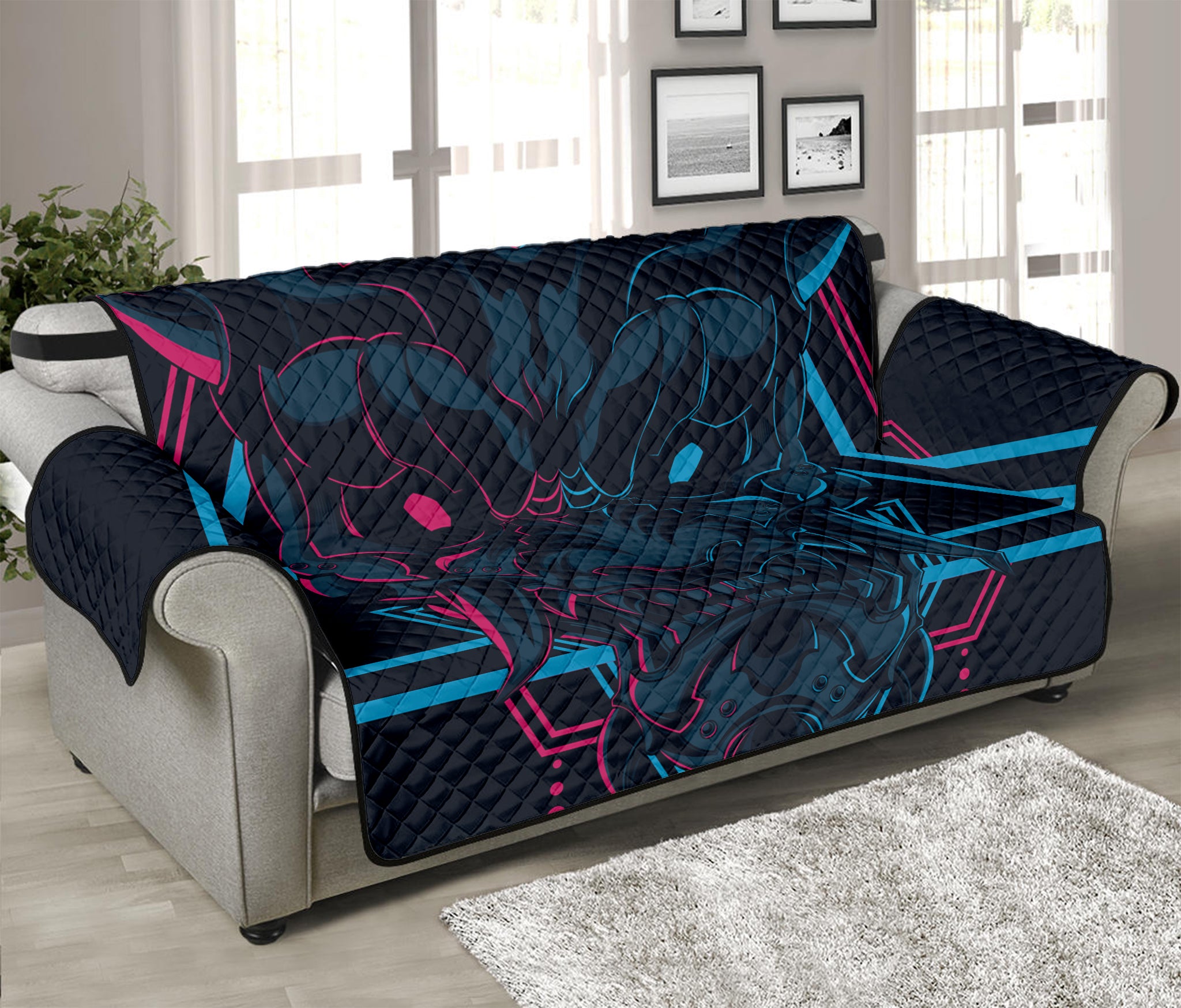 Geometric Japanese Demon Print Sofa Protector