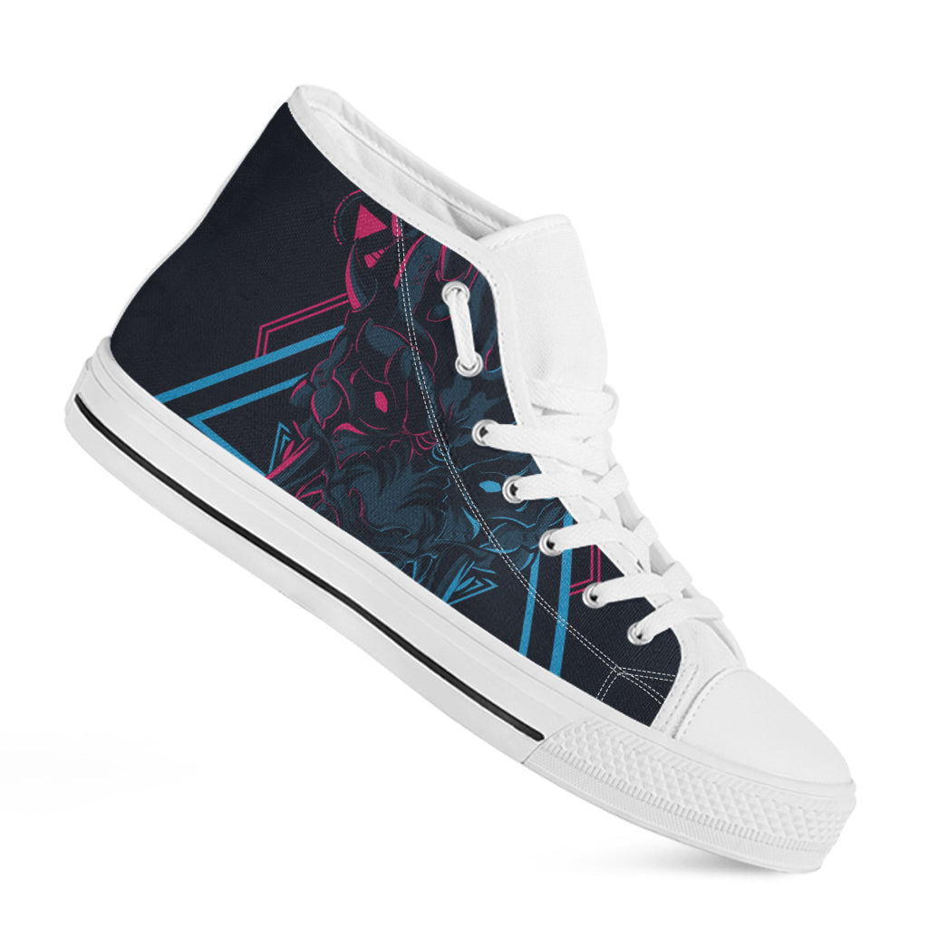 Geometric Japanese Demon Print White High Top Shoes