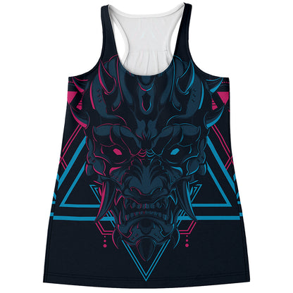 Geometric Japanese Demon Print Women's Racerback Tank Top
