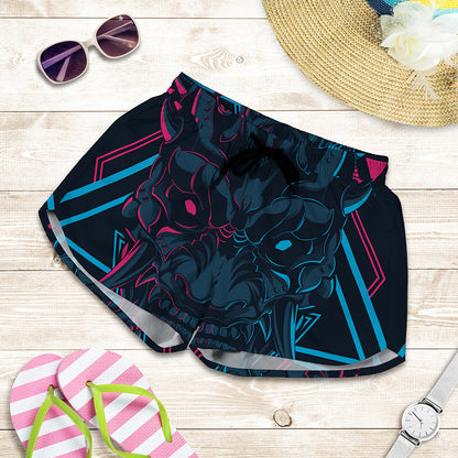 Geometric Japanese Demon Print Women's Shorts