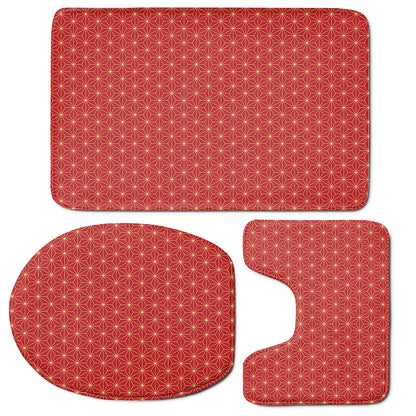 Geometric Japanese Floral Pattern Print 3 Piece Bath Mat Set