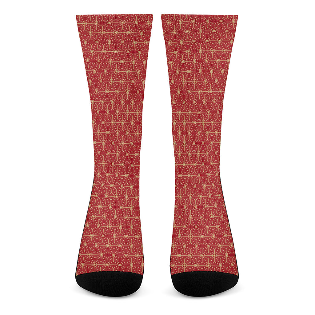 Geometric Japanese Floral Pattern Print Crew Socks