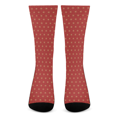 Geometric Japanese Floral Pattern Print Crew Socks