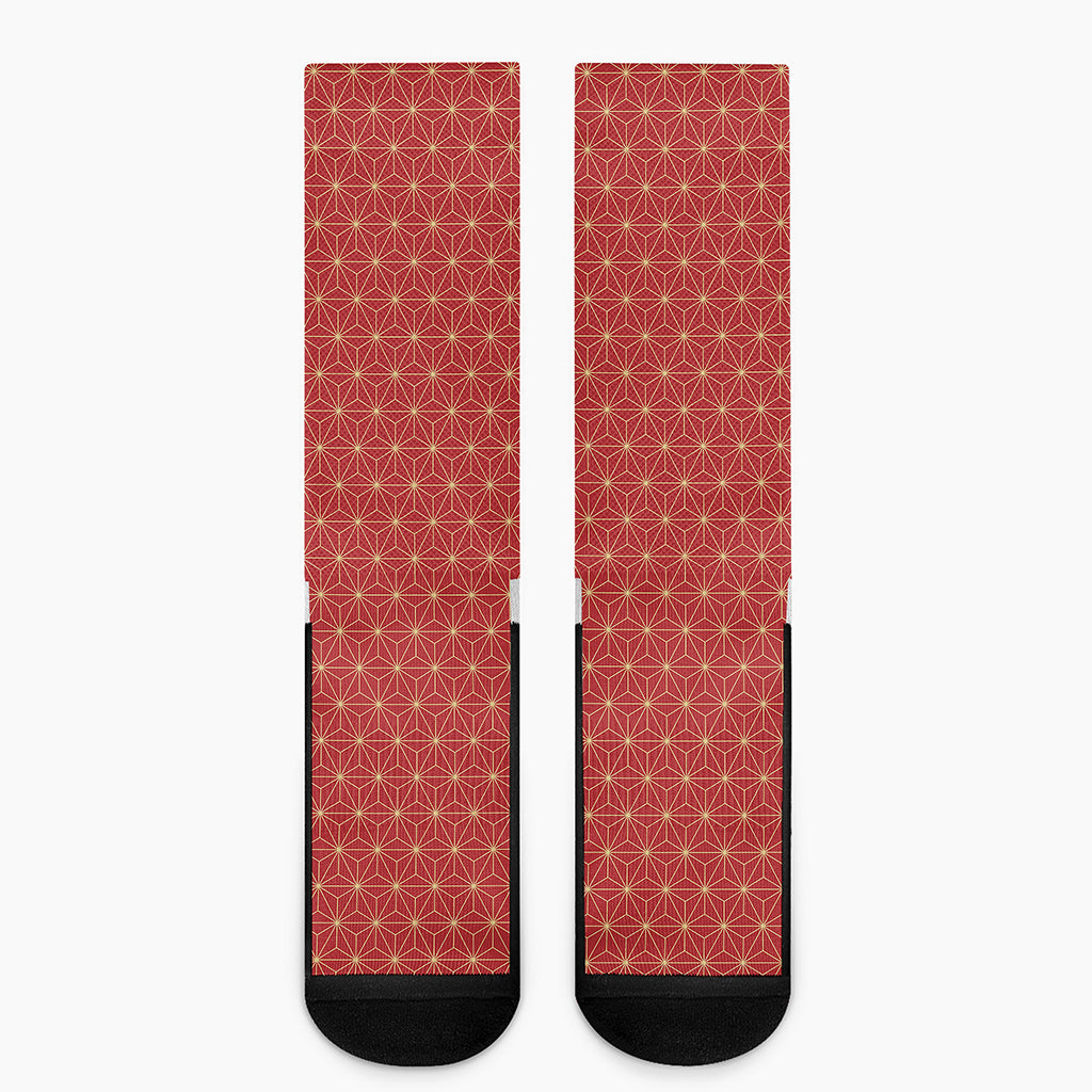 Geometric Japanese Floral Pattern Print Crew Socks