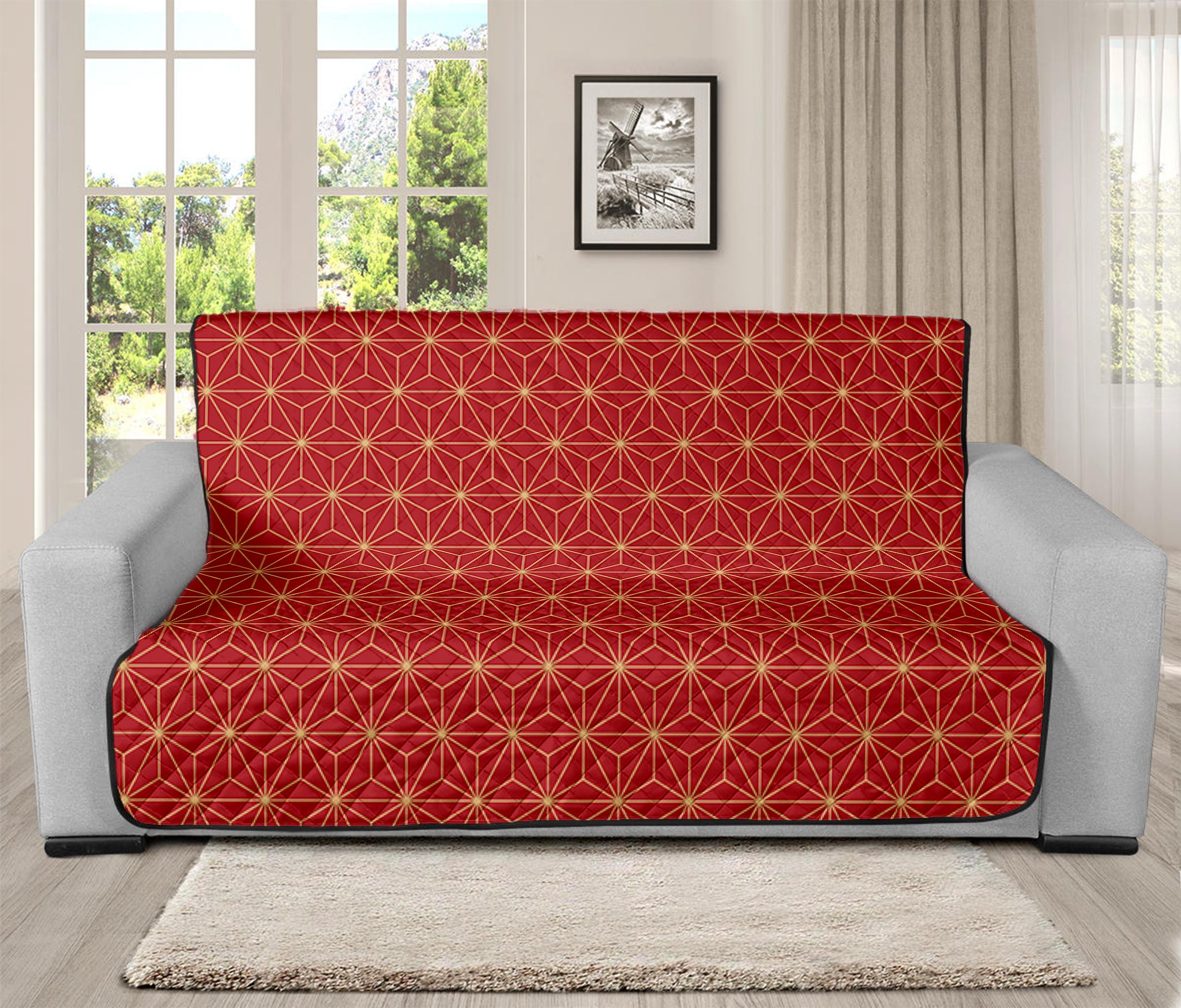 Geometric Japanese Floral Pattern Print Futon Protector