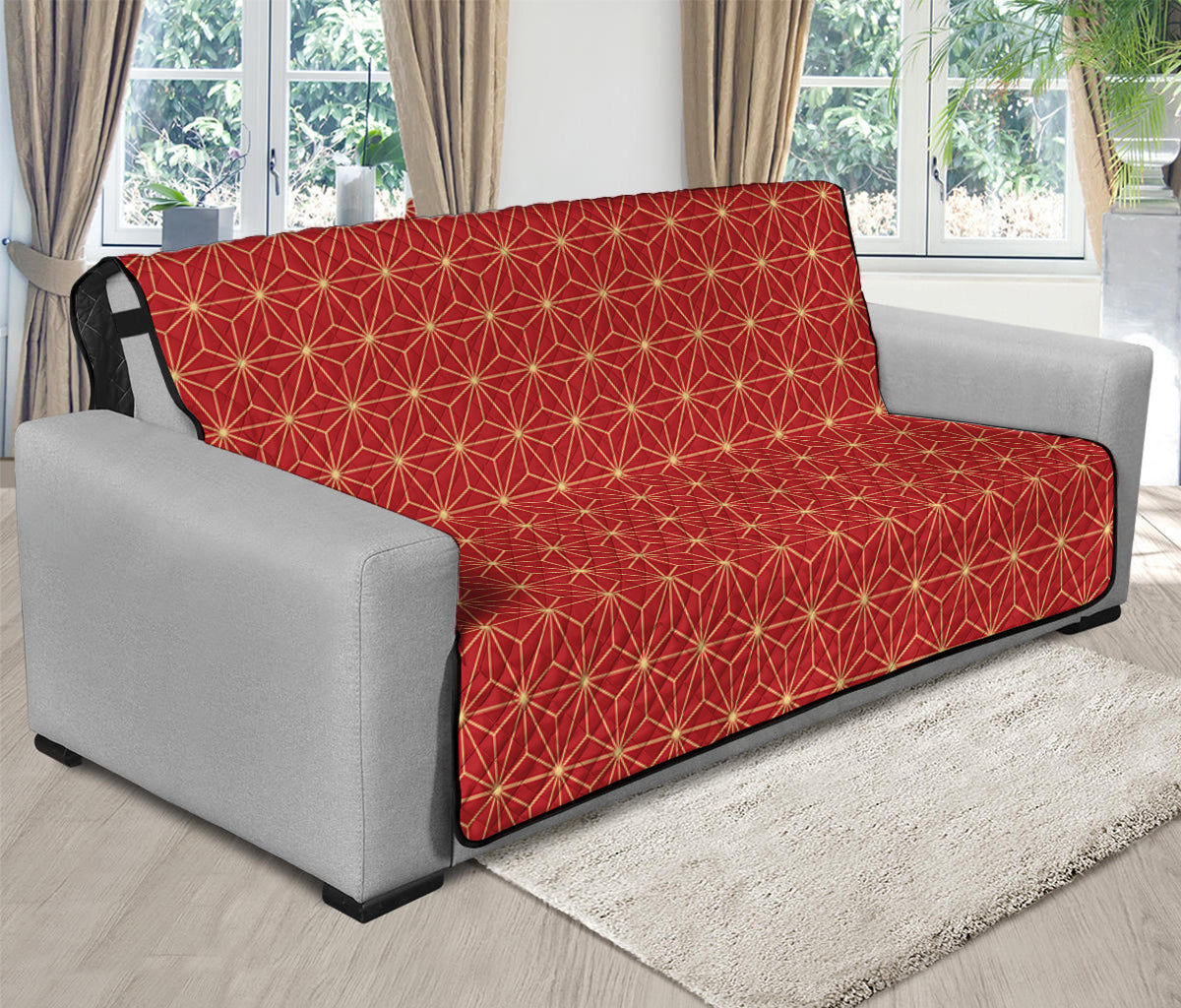 Geometric Japanese Floral Pattern Print Futon Protector