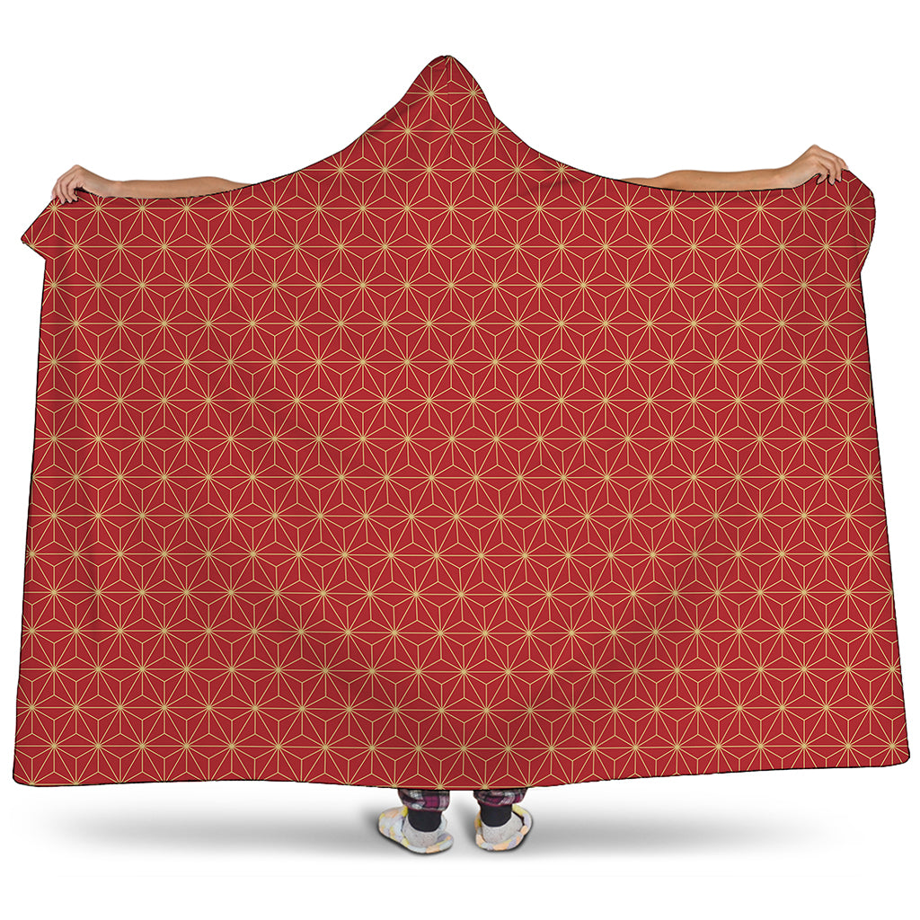 Geometric Japanese Floral Pattern Print Hooded Blanket