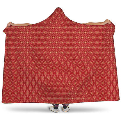 Geometric Japanese Floral Pattern Print Hooded Blanket