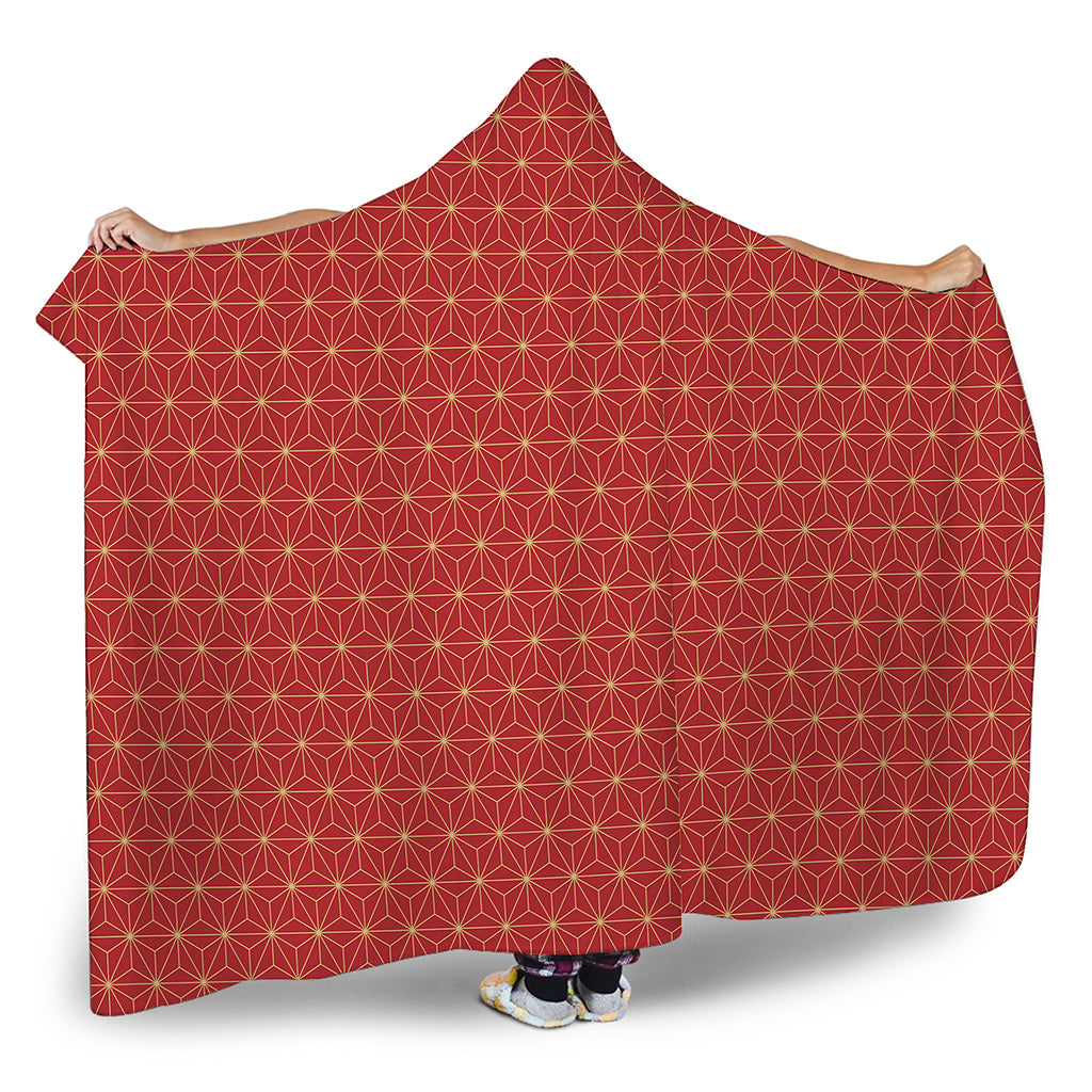 Geometric Japanese Floral Pattern Print Hooded Blanket
