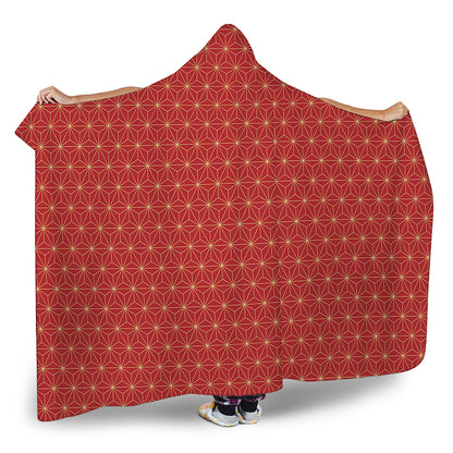 Geometric Japanese Floral Pattern Print Hooded Blanket
