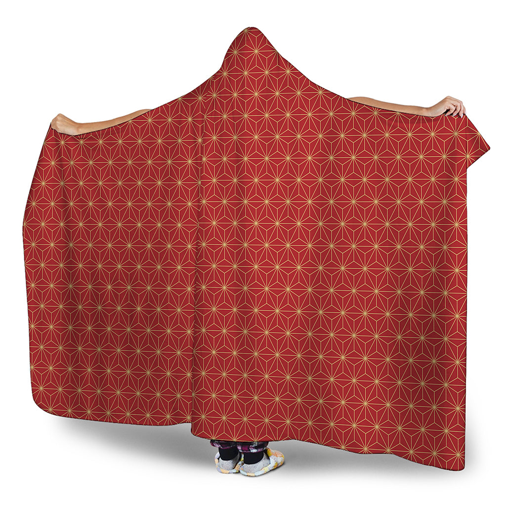 Geometric Japanese Floral Pattern Print Hooded Blanket