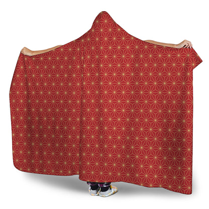 Geometric Japanese Floral Pattern Print Hooded Blanket