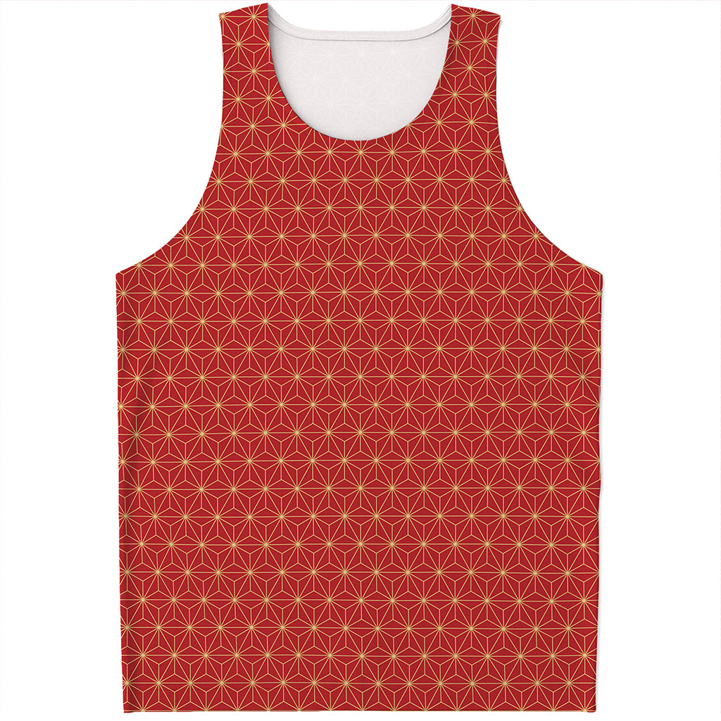 Geometric Japanese Floral Pattern Print Men's Tank Top