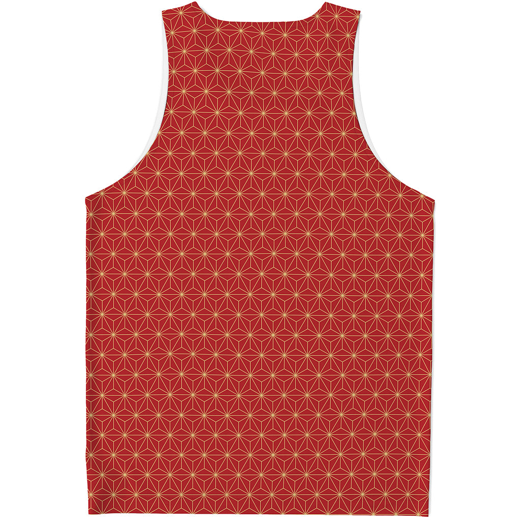 Geometric Japanese Floral Pattern Print Men's Tank Top