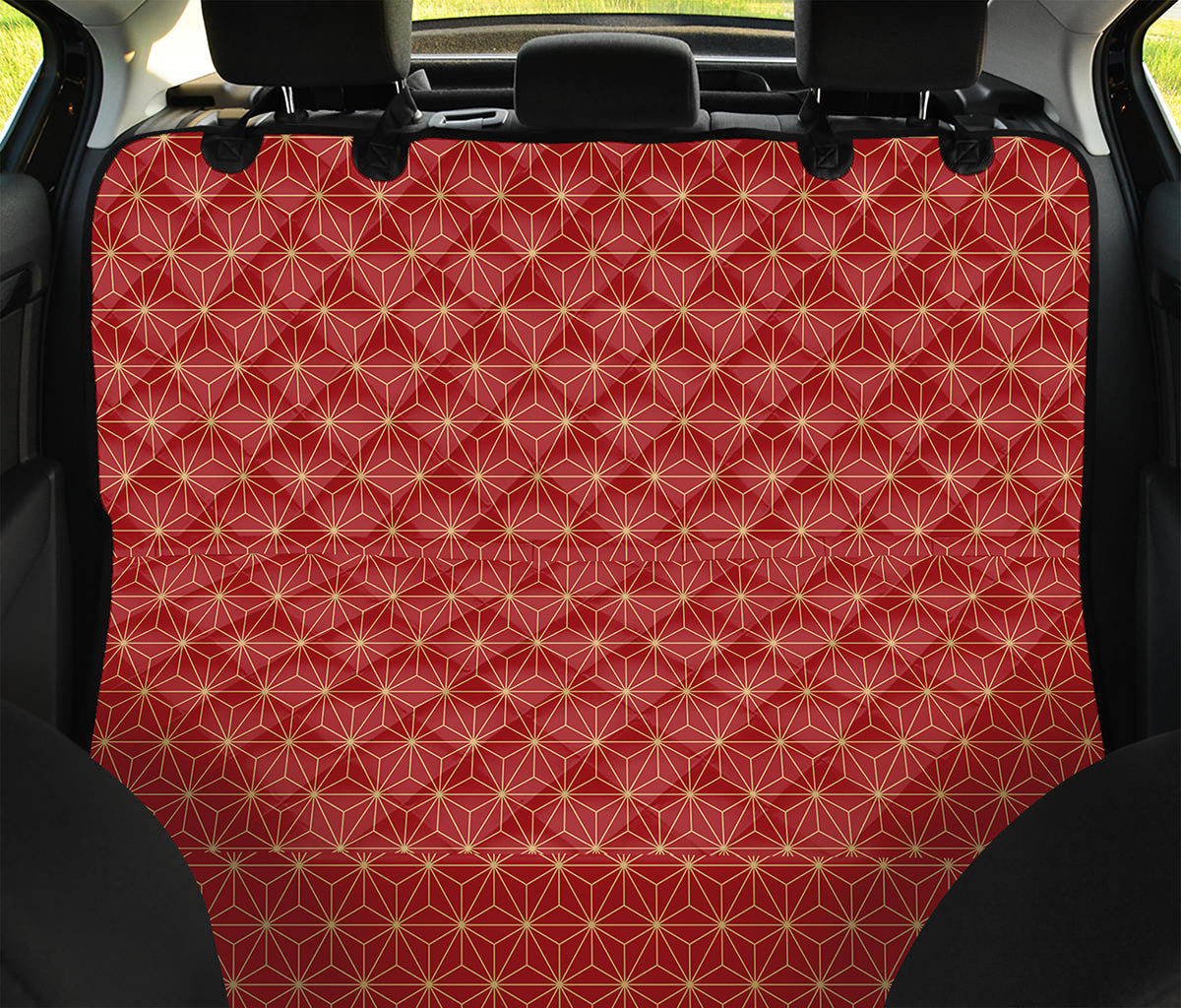Geometric Japanese Floral Pattern Print Pet Car Back Seat Cover