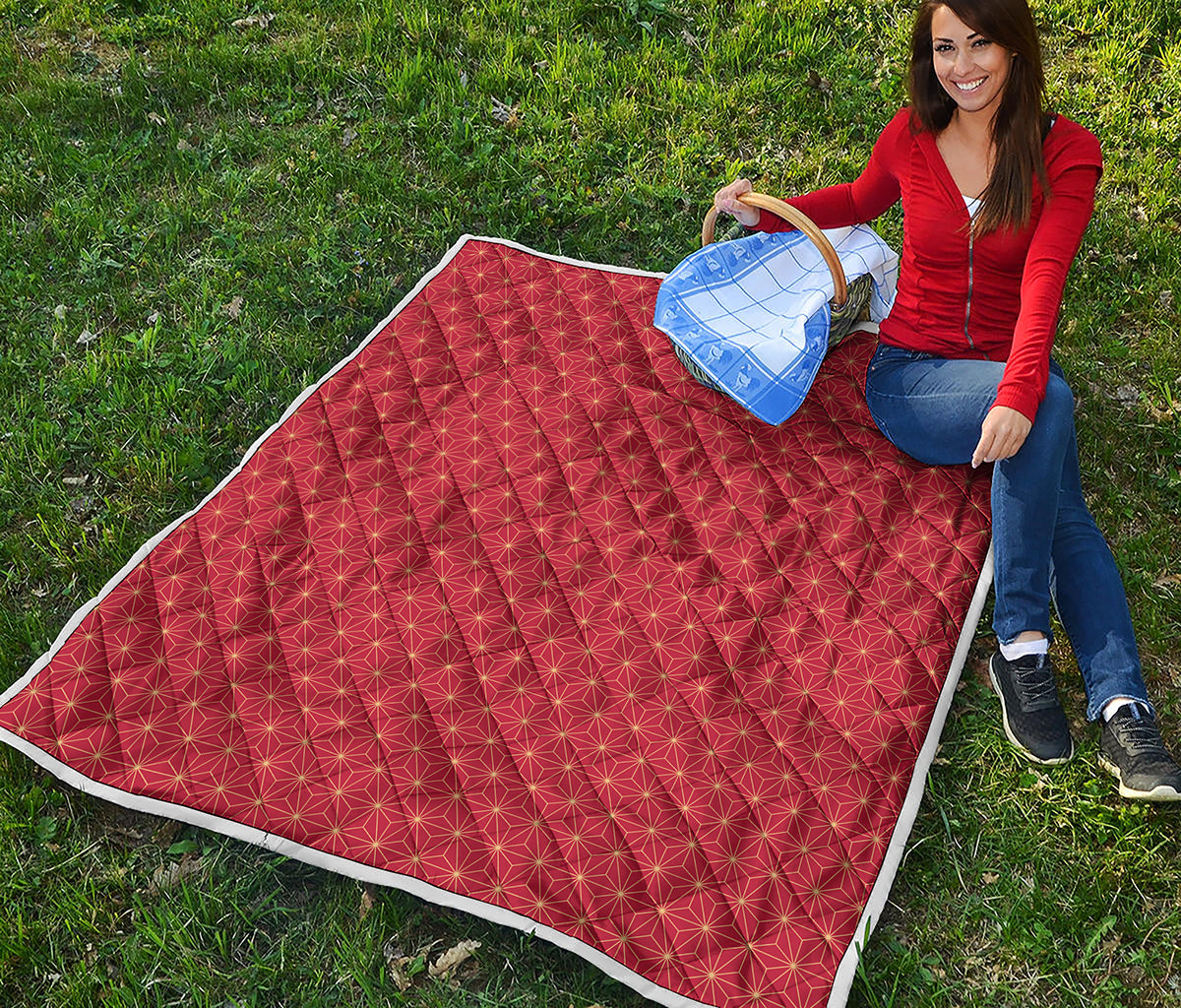 Geometric Japanese Floral Pattern Print Quilt