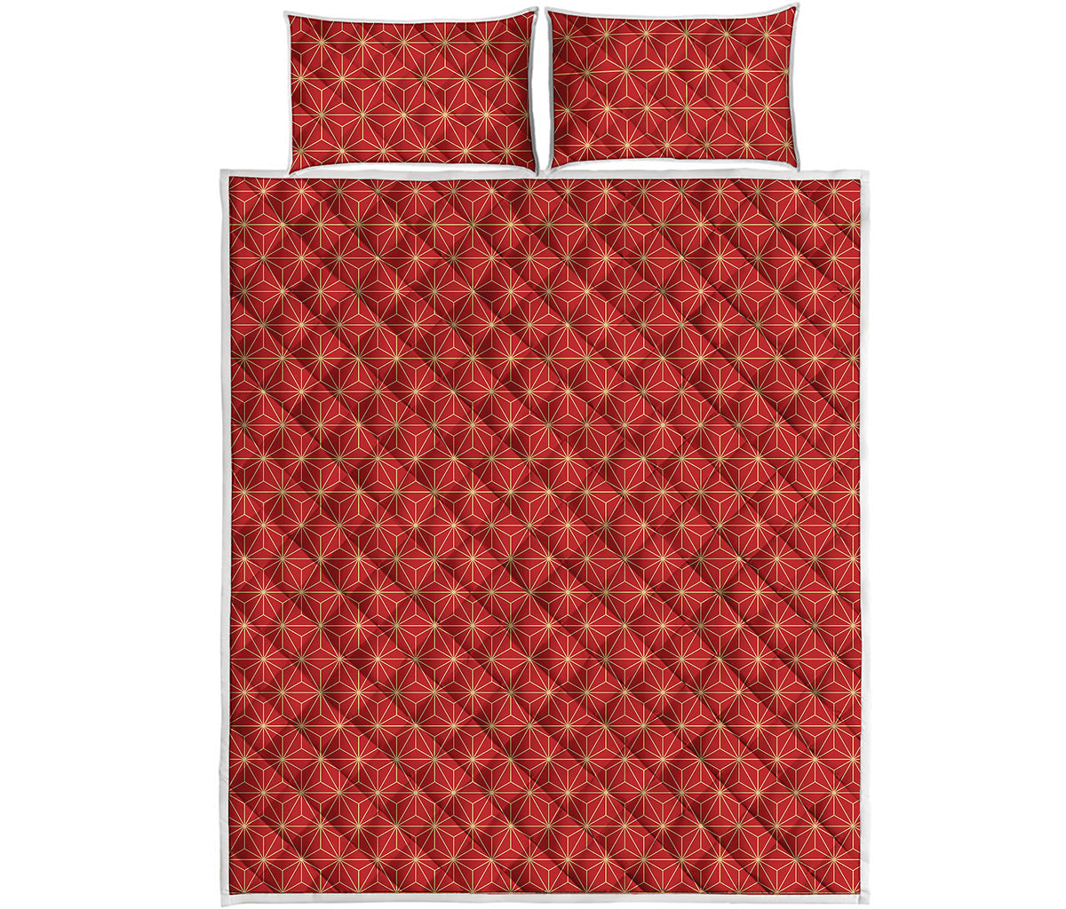 Geometric Japanese Floral Pattern Print Quilt Bed Set