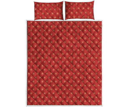 Geometric Japanese Floral Pattern Print Quilt Bed Set