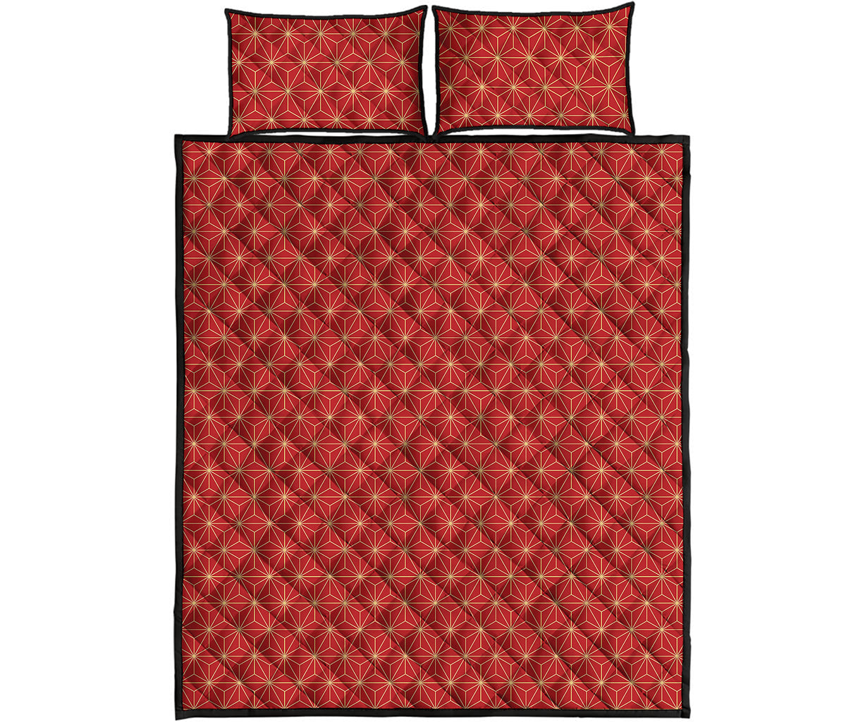 Geometric Japanese Floral Pattern Print Quilt Bed Set