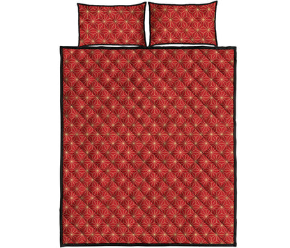 Geometric Japanese Floral Pattern Print Quilt Bed Set