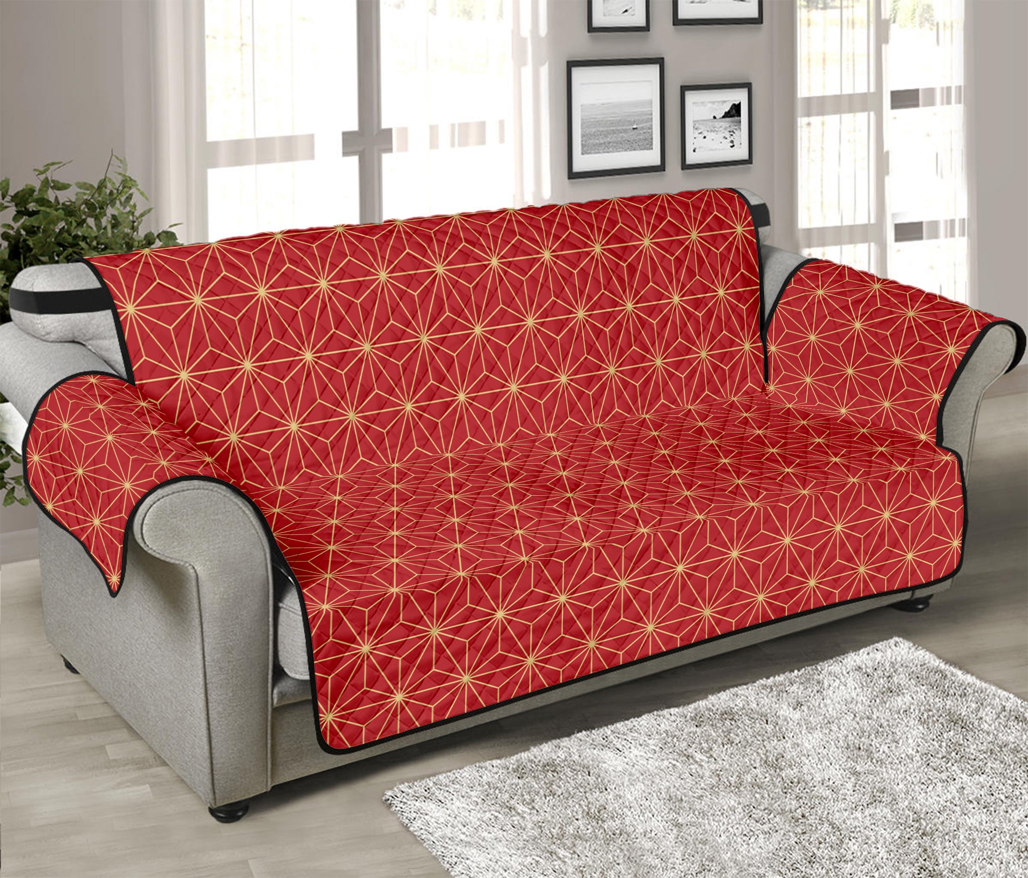 Geometric Japanese Floral Pattern Print Sofa Protector