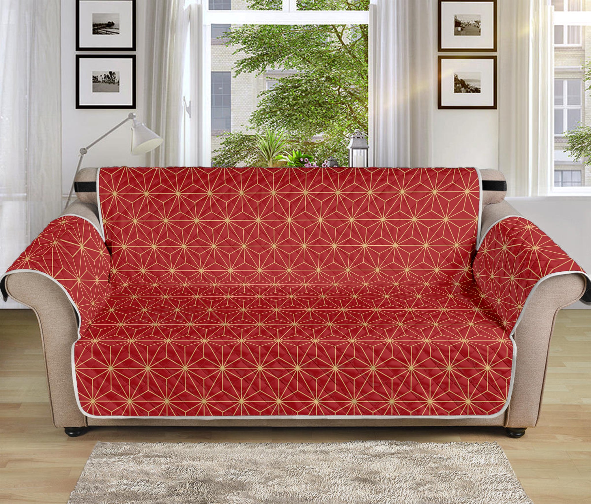 Geometric Japanese Floral Pattern Print Sofa Protector