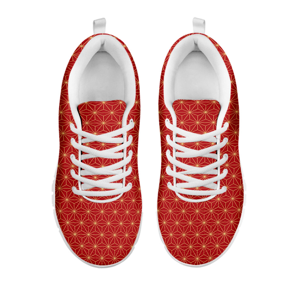 Geometric Japanese Floral Pattern Print White Sneakers