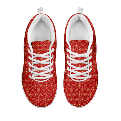 Geometric Japanese Floral Pattern Print White Sneakers