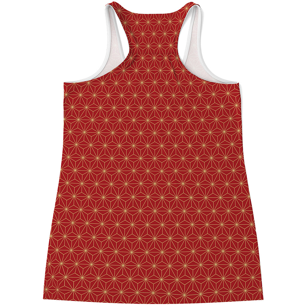 Geometric Japanese Floral Pattern Print Women's Racerback Tank Top
