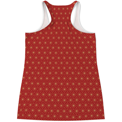 Geometric Japanese Floral Pattern Print Women's Racerback Tank Top