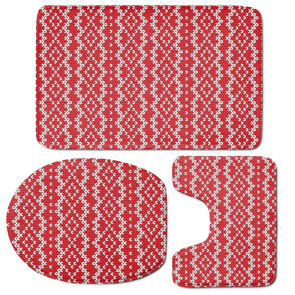 Geometric Knitted Pattern Print 3 Piece Bath Mat Set