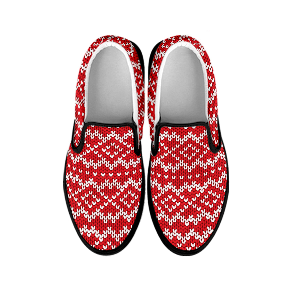 Geometric Knitted Pattern Print Black Slip On Shoes