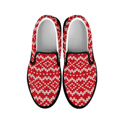 Geometric Knitted Pattern Print Black Slip On Shoes