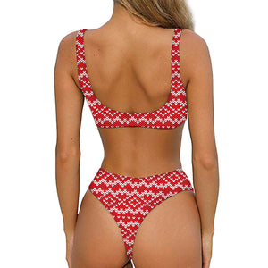 Geometric Knitted Pattern Print Front Bow Tie Bikini