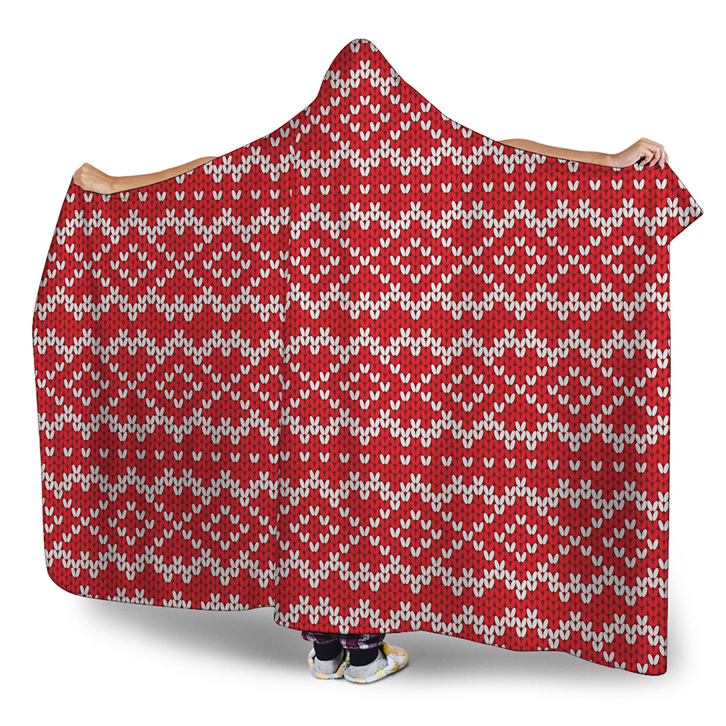 Geometric Knitted Pattern Print Hooded Blanket